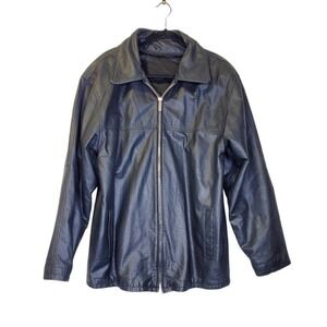 Vintage 90s Trapper L Black Leather Bomber Jacket Minimalist Matrix Zip Biker